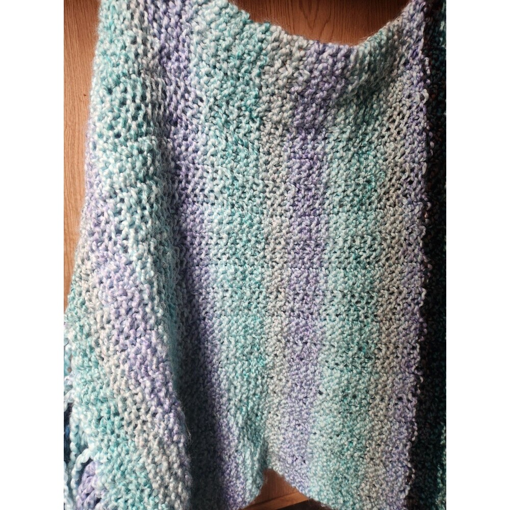 Soft Wide Handmade Scarf Crochet ~18x64 In. Multicolor Blue Stripes W/ Fringe - Picture 10 of 16